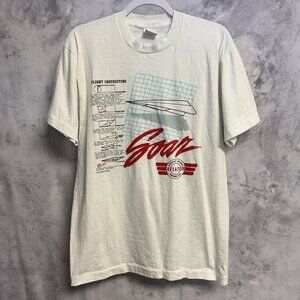 Vintage 90s Paper Airplane Soar T Shirt Mens Large 20x28.5 White Short Sleeve